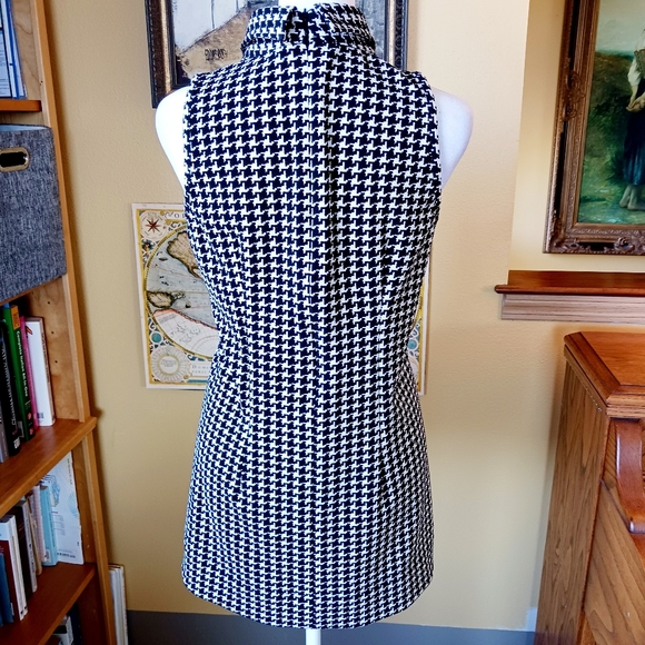 Houndstooth check top sleeveless vintage polyester size M long swing - Picture 3 of 6